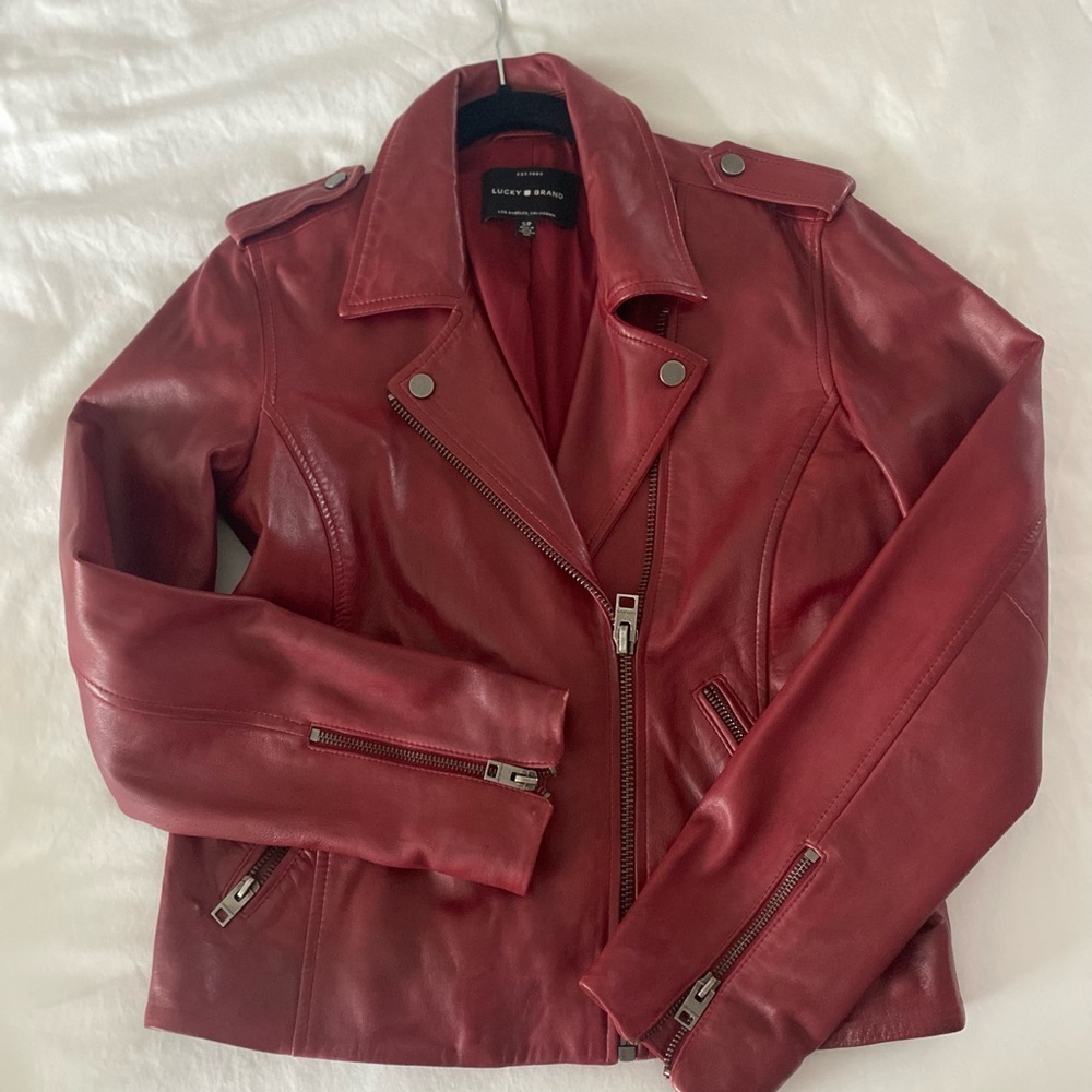 Lucky Brand deep red leather jacket